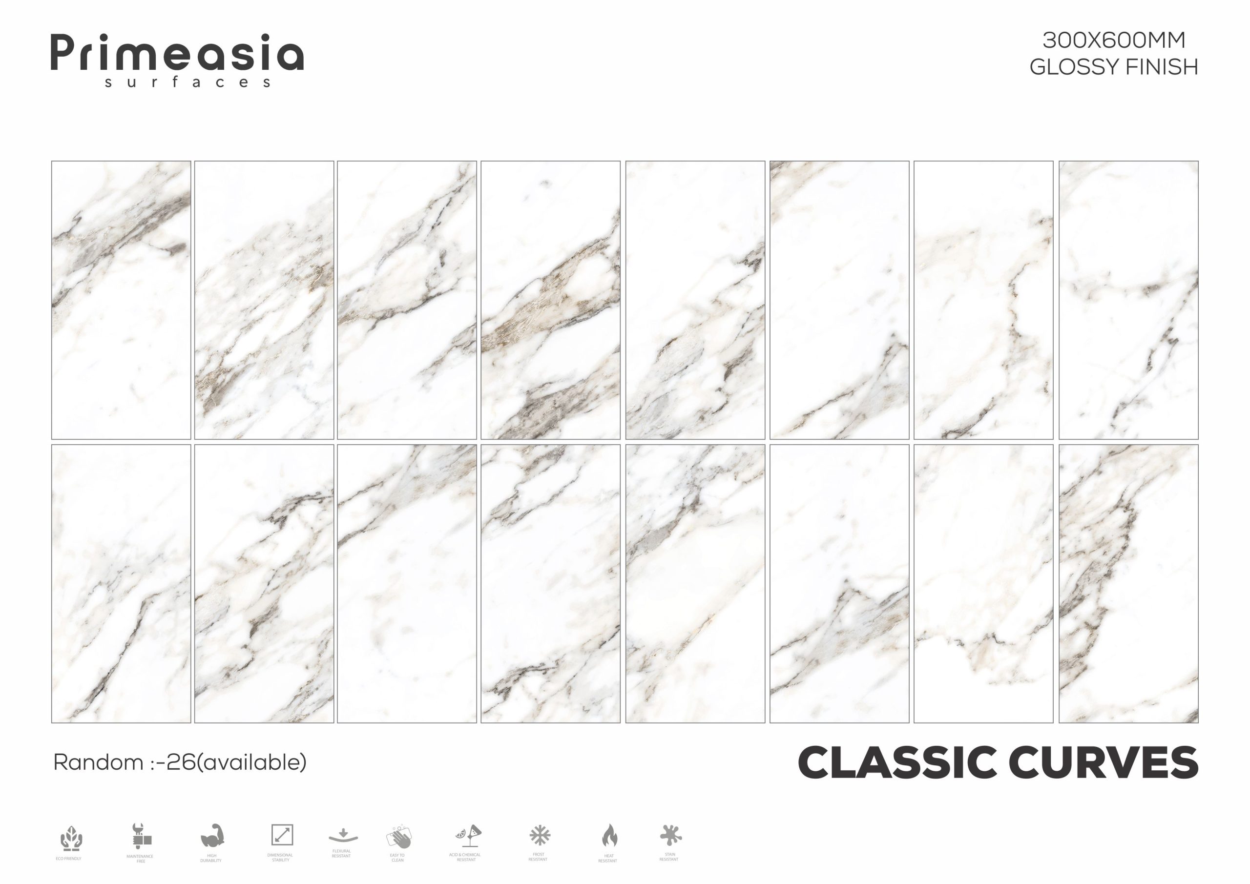 300X600 MM CLASSIC CURVES Glazed Polished Porcelain Tiles Manufacturer in India