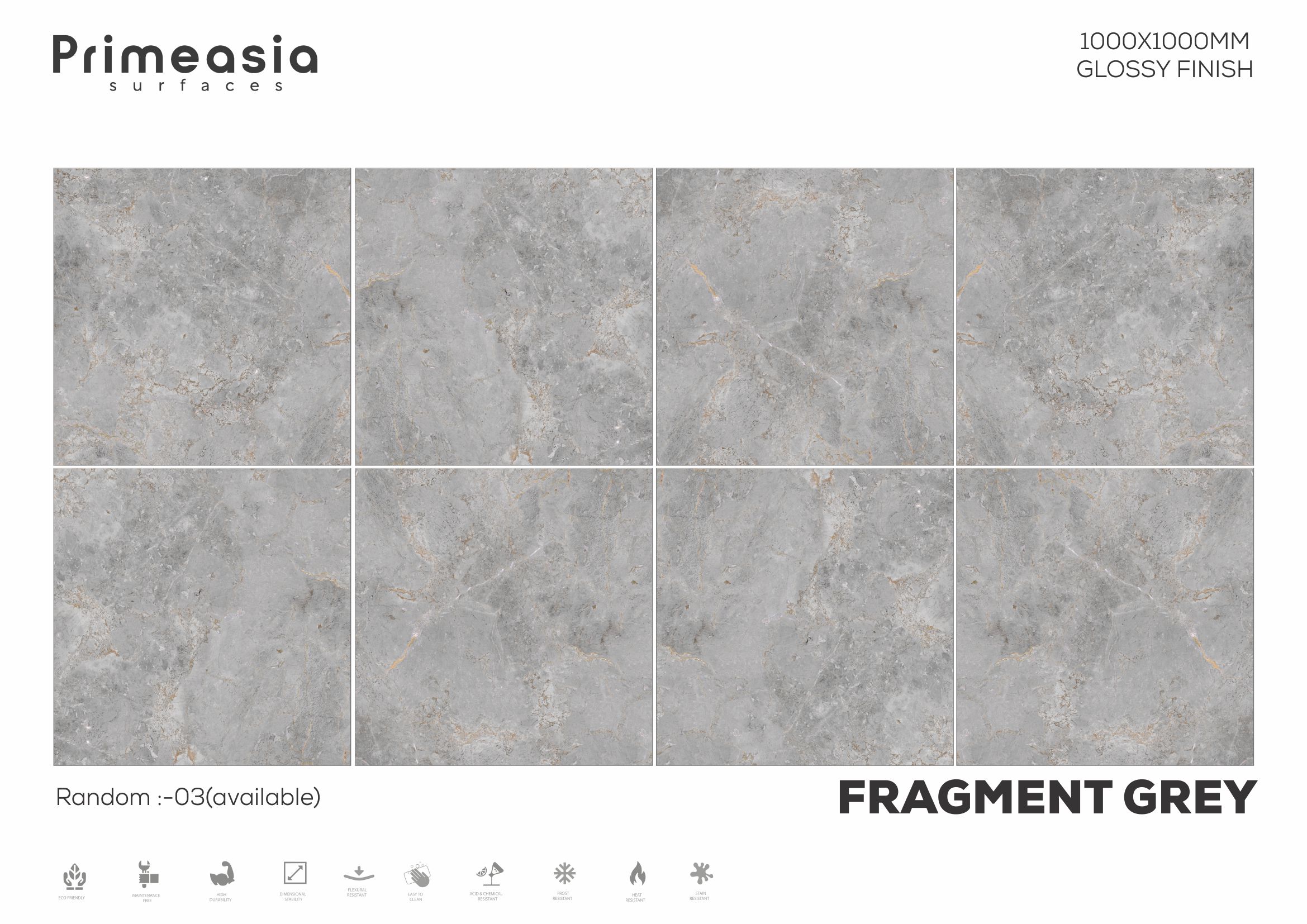 1000x1000 MM Fragment Grey Glazed Polished Porcelain Tiles Manufacturer in India