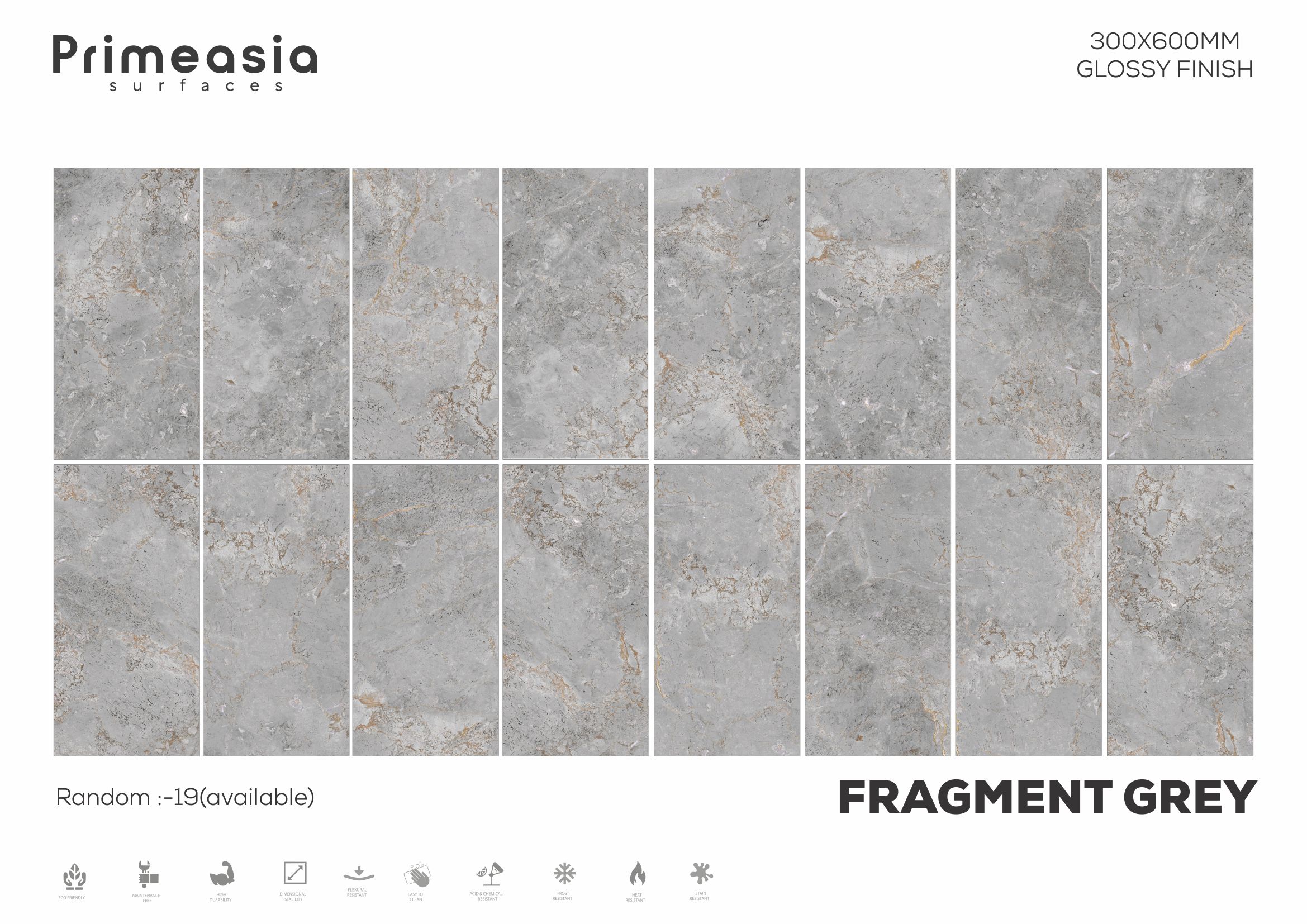 300x600 MM Fragment Grey Glazed Polished Porcelain Tiles Manufacturer in India