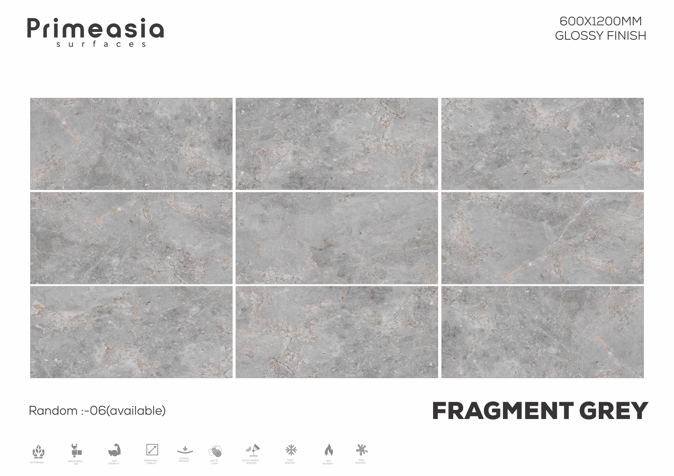 600x1200 mm Fragment Grey Glazed Polished Porcelain Tiles Manufacturer in India