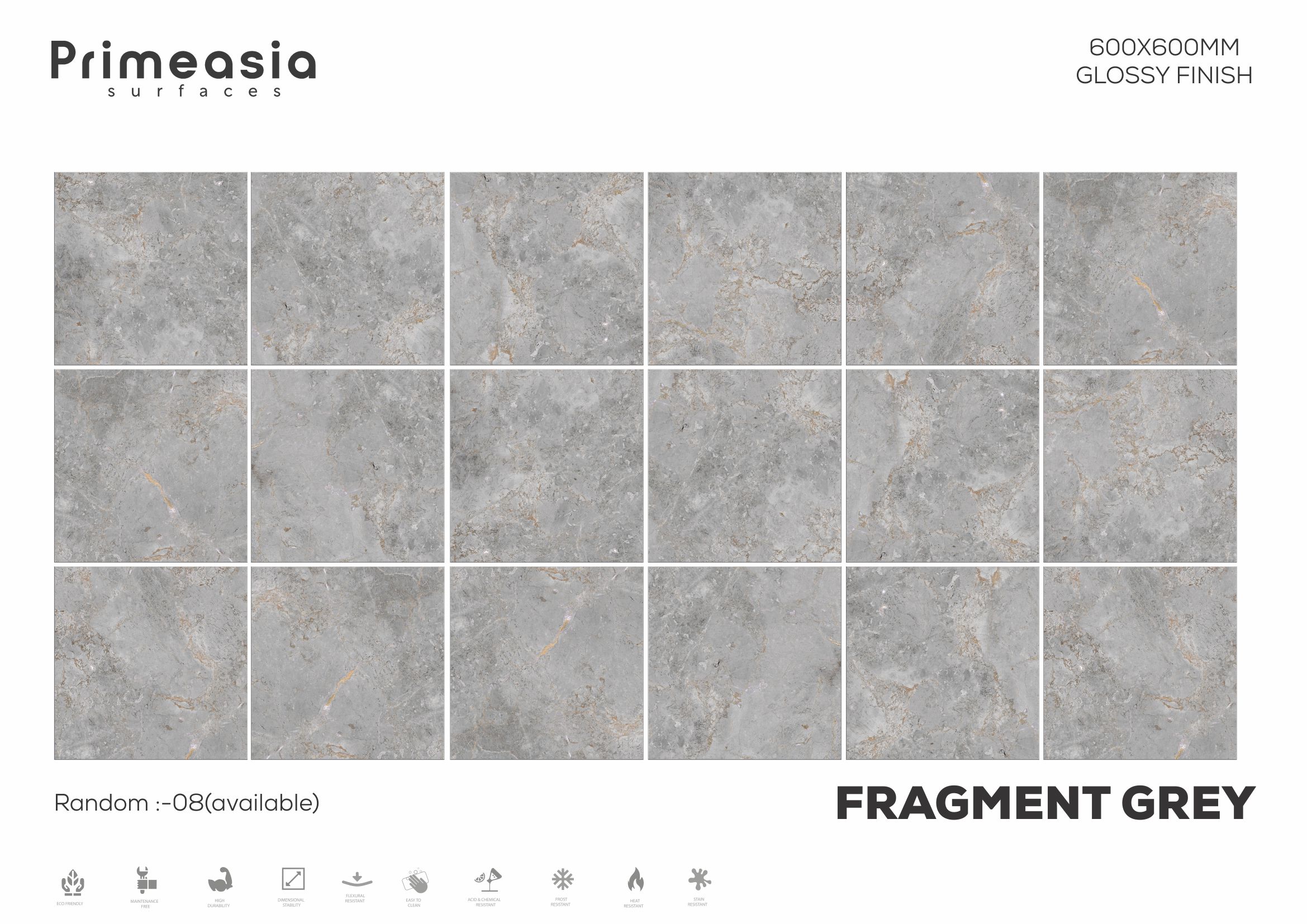 600x600 mm Fragment Grey Glazed Polished Porcelain Tiles Manufacturer in India