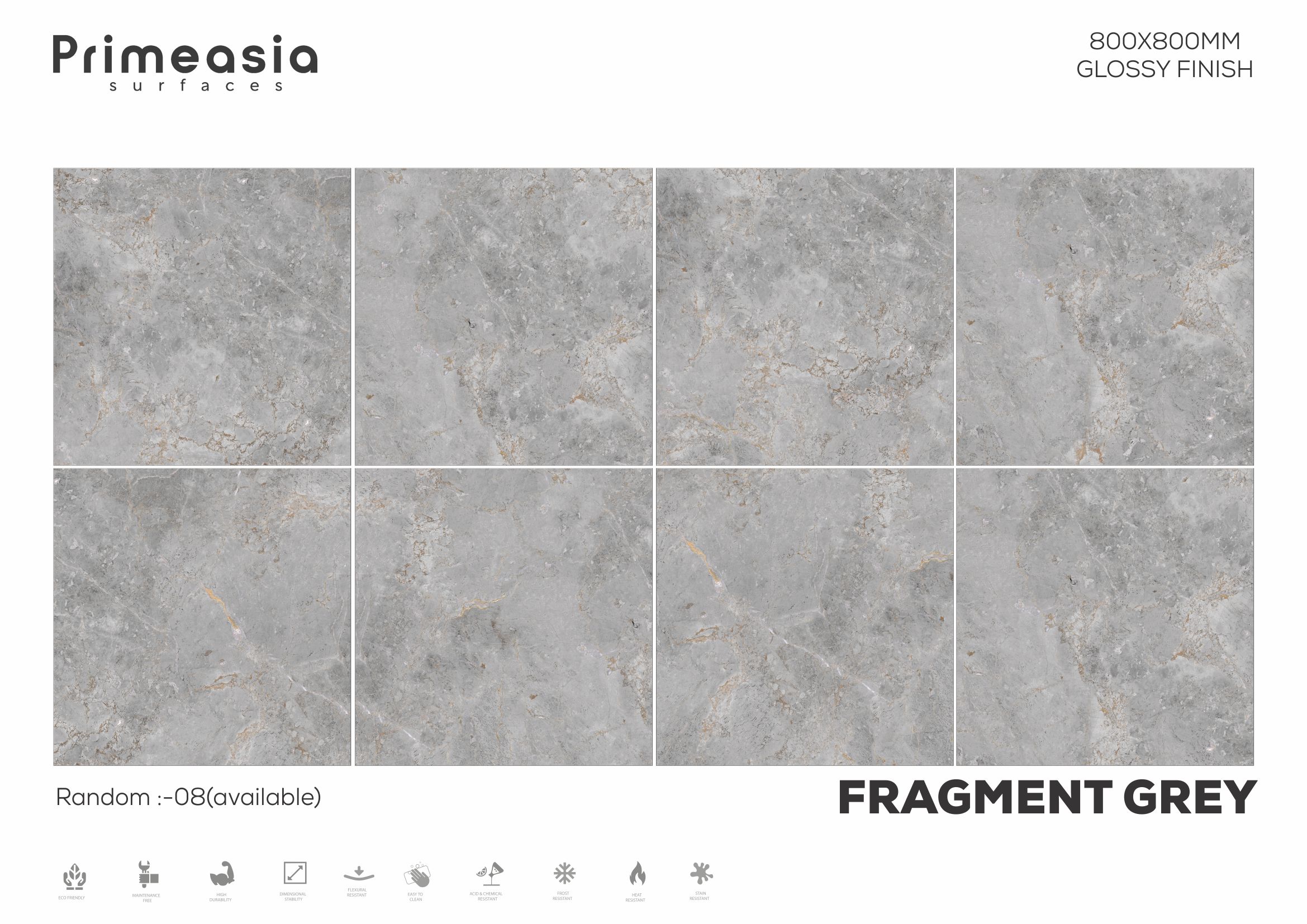 800x800 MM Fragment Grey Glazed Polished Porcelain Tiles Manufacturer in India