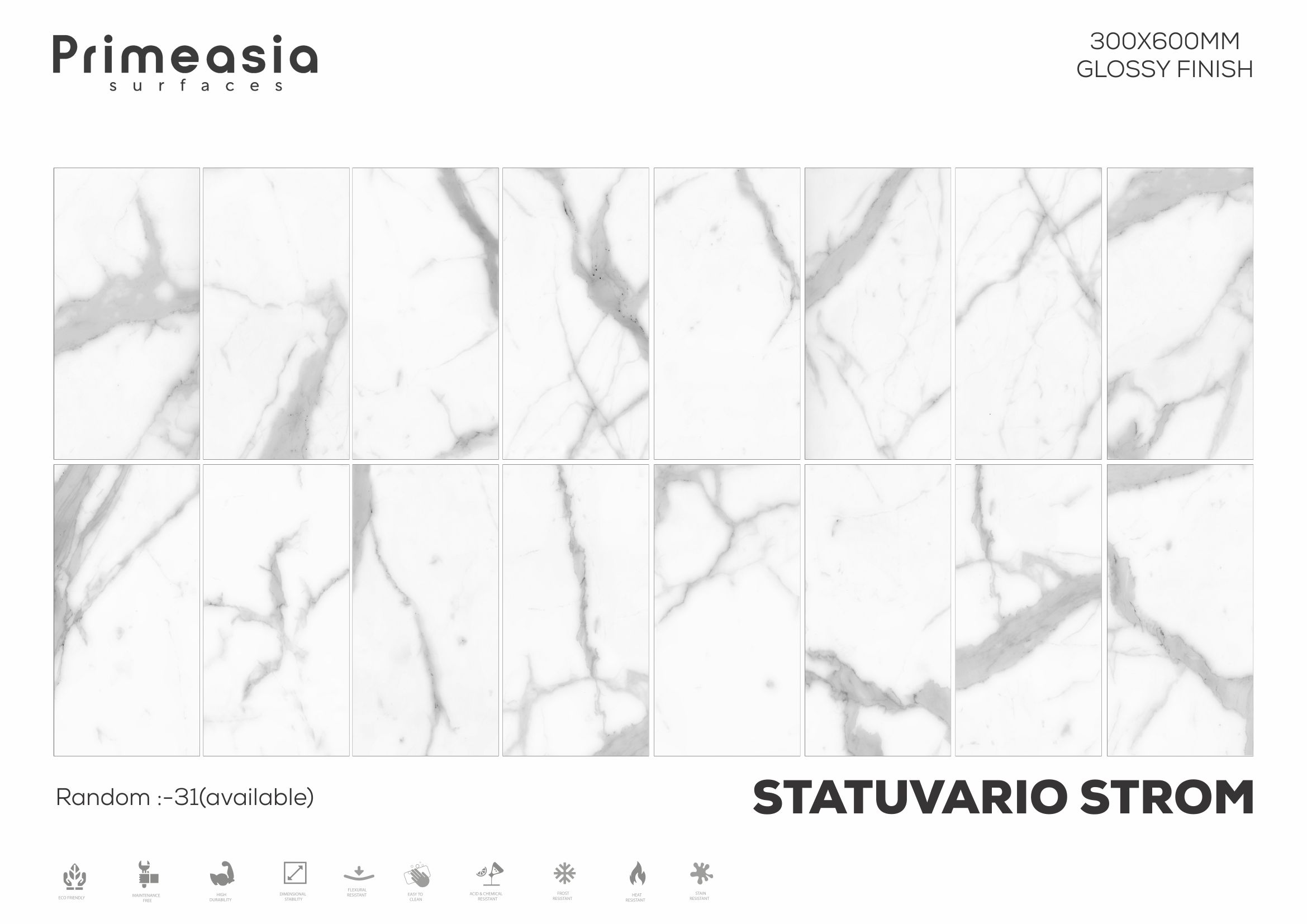 300x600 MM Statuvario Strom Glazed Polished Porcelain Tiles Manufacturer in India