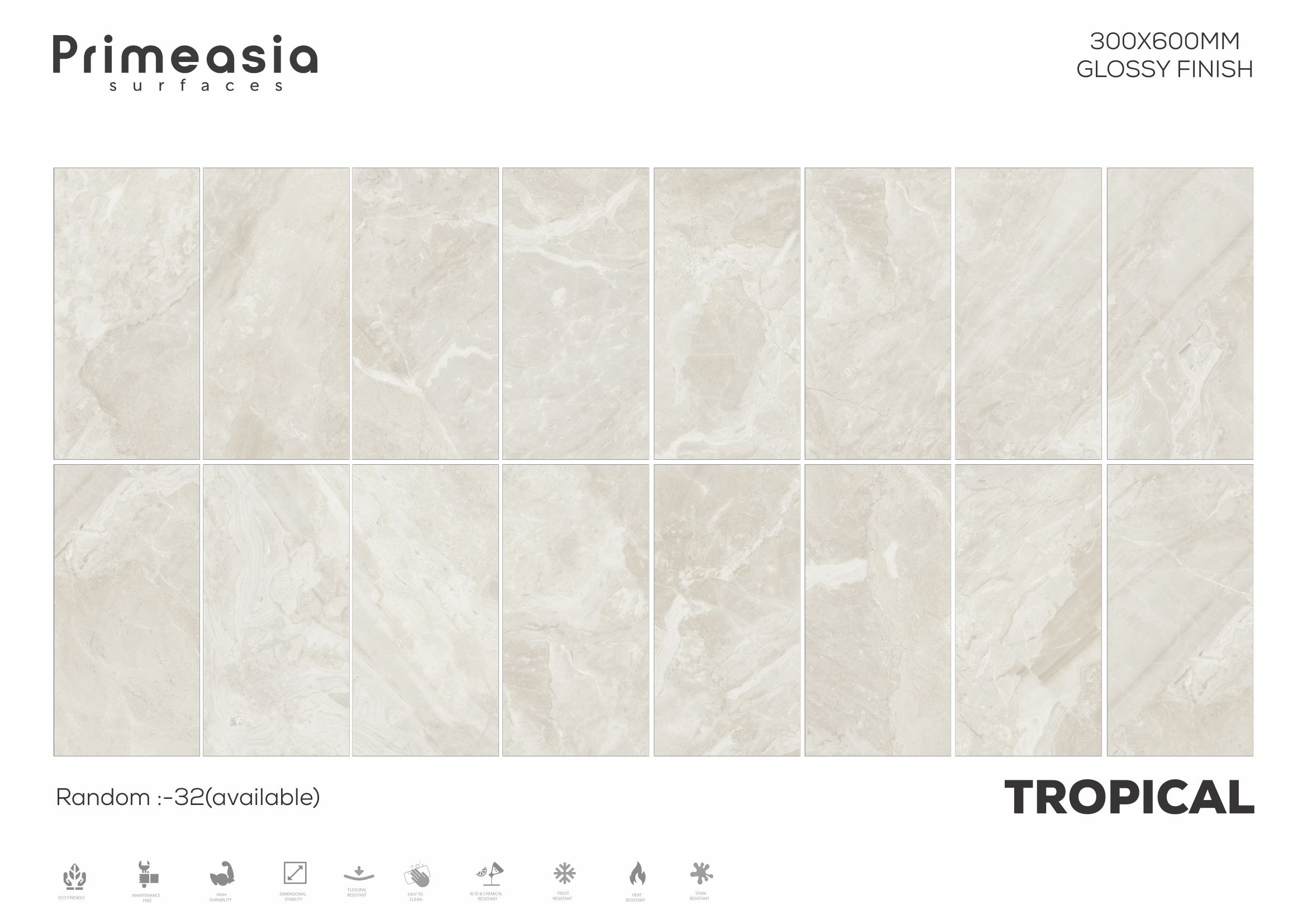 300x600 mm TROPICAL Glazed Polished Porcelain Tiles Manufacturer in India