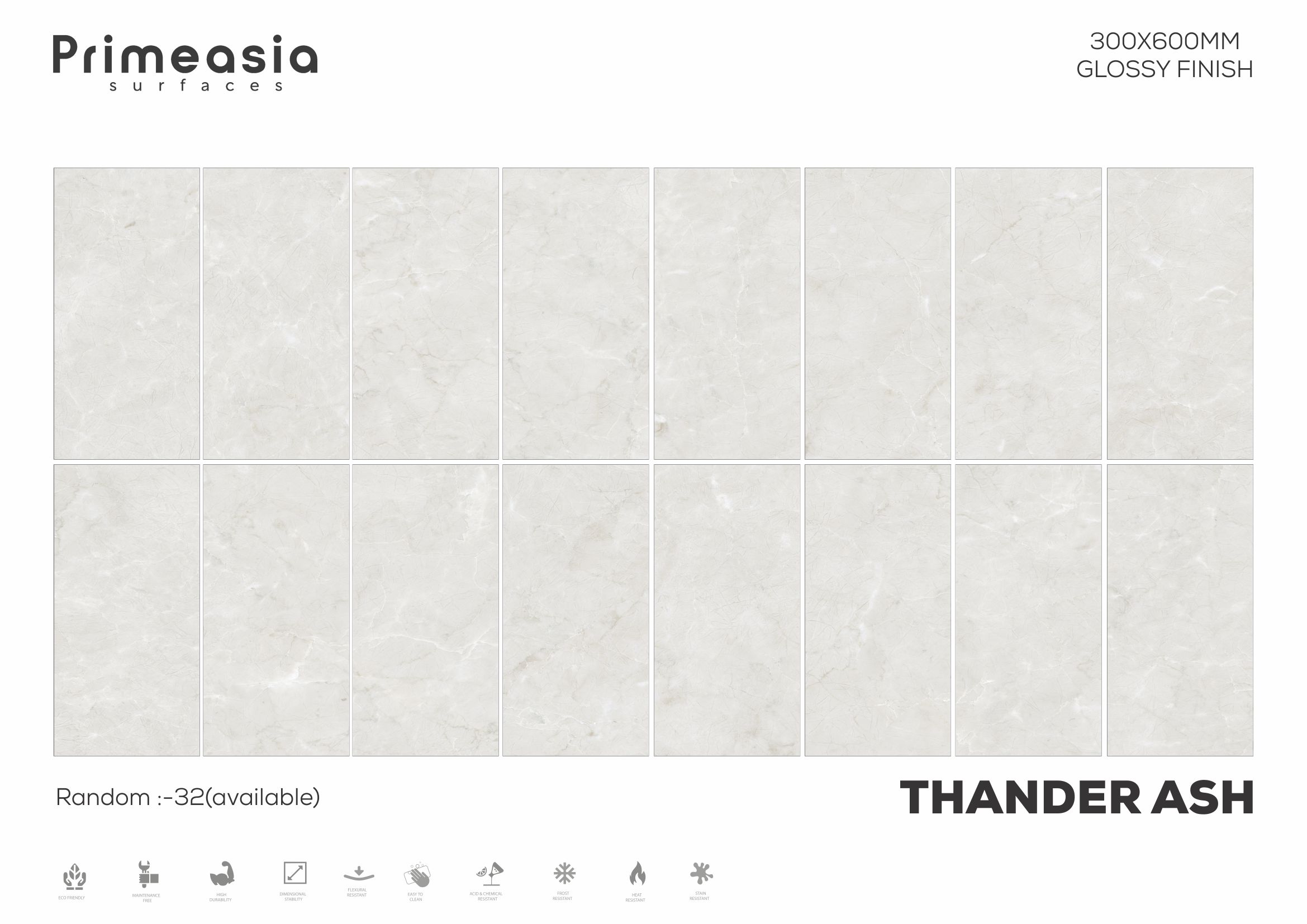 300x600 MM Thander Ash Glazed Polished Porcelain Tiles Exporter from India