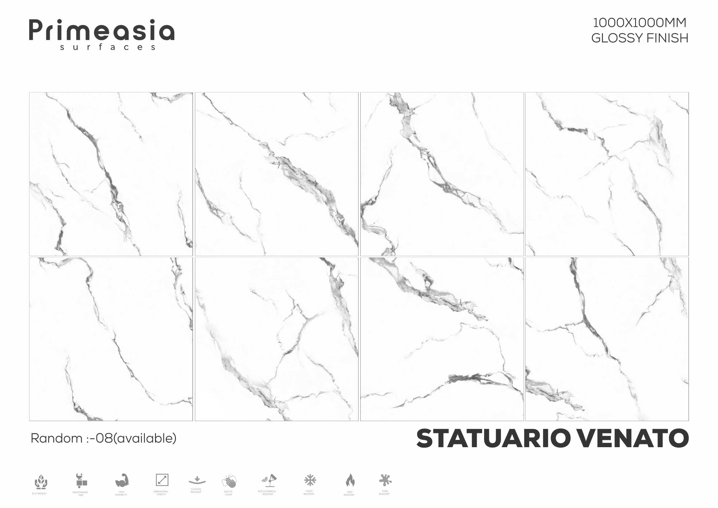 1000x1000 MM Statuario Glazed Polished Porcelain Tiles Exporter and Supplier from India