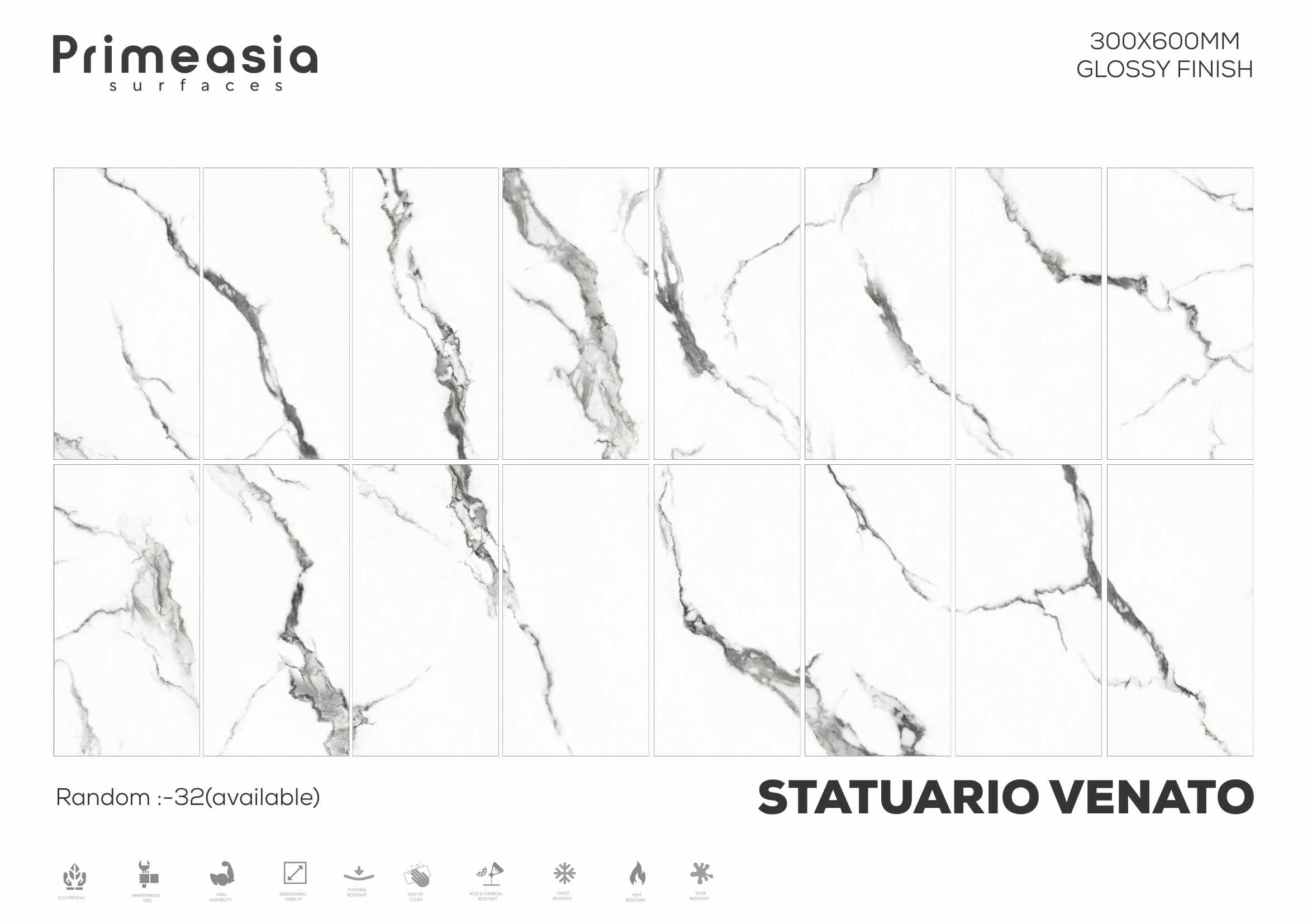 300x600 MM Statuario Glazed Polished Porcelain Tiles Exporter and Supplier from India