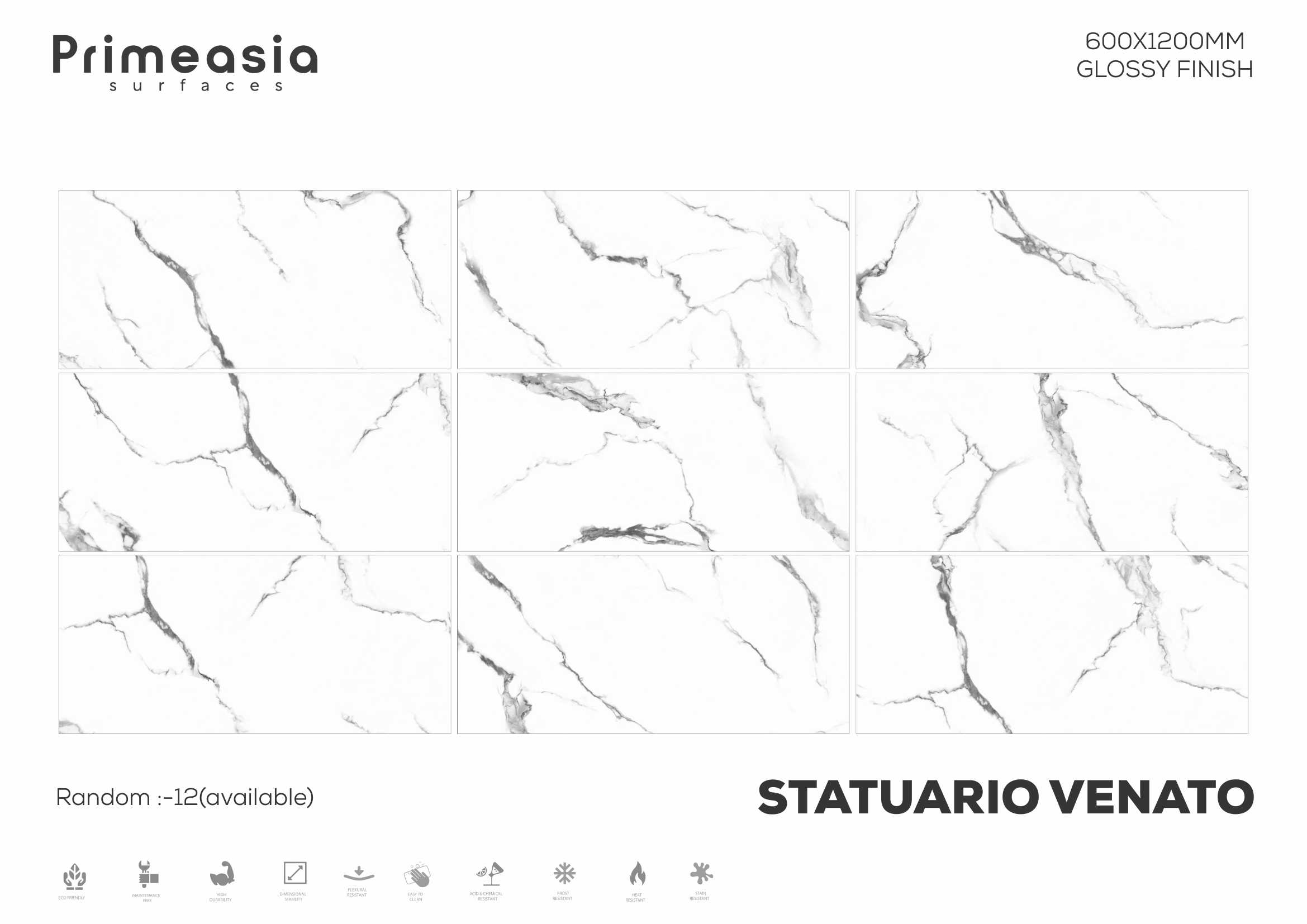 600x1200 MM Statuario Glazed Polished Porcelain Tiles Exporter and Supplier from India