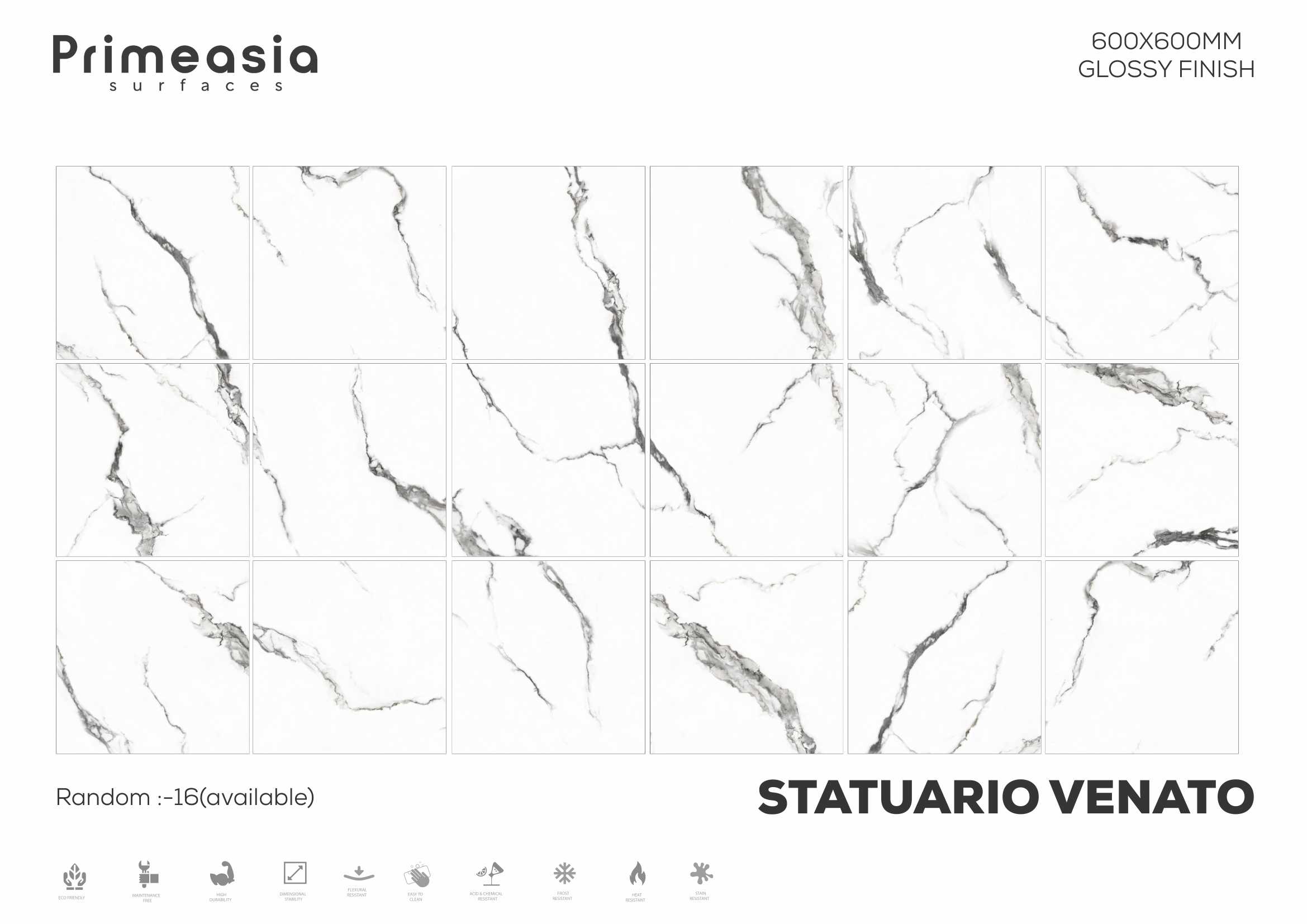 600x600 MM Statuario Glazed Polished Porcelain Tiles Exporter and Supplier from India